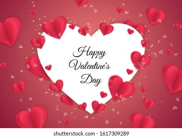 Valentine s day concept background. Pink paper hearts. Cute love sale banner or greeting card