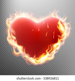 Valentine s day concept. Heart in flame on transparent background. EPS 10 vector file included