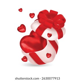 Valentine s day design. Realistic gifts boxes. Open gift box full of decorative festive object. Holiday banner, web poster, flyer, stylish brochure, greeting card, cover. Romantic background