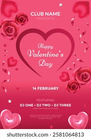 Valentine s day DJ party on club poster design templates