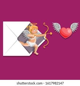 Valentine s day envelope Cupid bow arrow heart on isolated background. Vector image. Cartoon eps 10