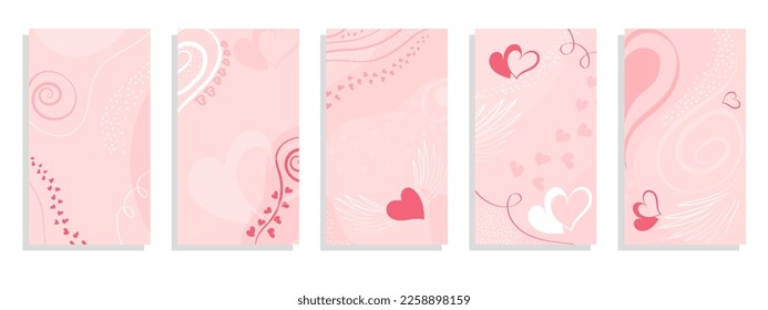 Valentine s day February 14 stories design template set. Story geometric layout for promo greeting card design for lovers holidays. Valentine s day social set.