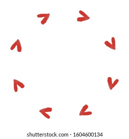 valentine s day frame made of hand drawn watercolor hearts. Soft pink colors. Beautiful background for invitation, letters or design. Isolated on white background. Copy space