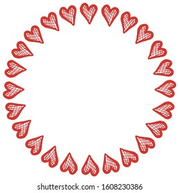 valentine s day frame made of hand drawn watercolor hearts. Soft pink colors. Beautiful background for invitation, letters or design. Isolated on white background. Copy space