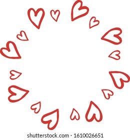 valentine s day frame made of hand drawn watercolor hearts. Soft pink colors. Beautiful background for invitation, letters or design. Isolated on white background.