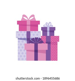 Valentine s Day gift collection, set of different boxes with ribbons. Vector illustration in flat style