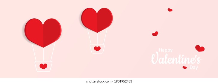 Valentine s day. Greeting card. Balloon with hearts. Romantic trip. Love concept. Origami made a balloon flying. Vector EPS 10. Isolated on background