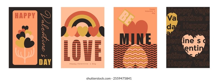 Valentine s Day greeting cards, Posters. A set of vector greeting templates in modern geometric style. Cover, picture background, label.