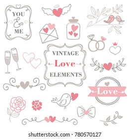 Valentine s day hand drawn calligraphy and illustration vector set