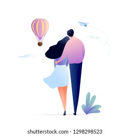Valentine s Day With Happy People in Love. Love Couple Character. Woman and Man Together. Relationship Romantic Story. Vector Flat Illustration. For Web Banner, Website, Flyer, Card