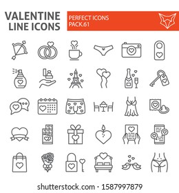 Valentine S Day Line Icon Set, Wedding Day Symbols Collection, Vector Sketches, Logo Illustrations, Love Signs Linear Pictograms Package Isolated On White Background, Eps 10