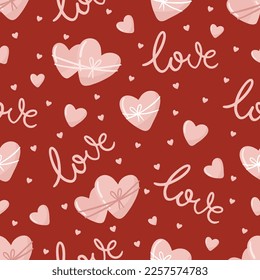 Valentine s day. love concept cute vector illustration seamless pattern with hearts, love, flowers, envelope, arrows, cup of coffee and cupcakes.