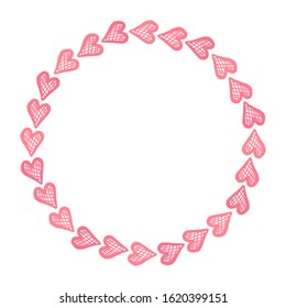 valentine s day oval frame made of beautiful hearts. Soft pink colors. Best background for invitation, letters or design. Vector illustration.  Isolated on white background. Copy space