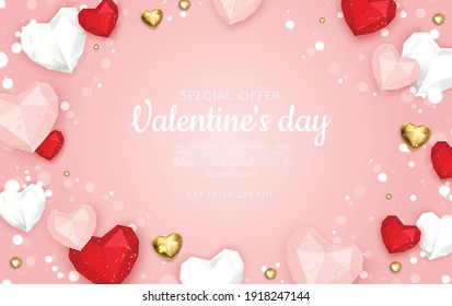 Valentine s day sale background with heart. Universal vector background for poster, banners, flyers, card.