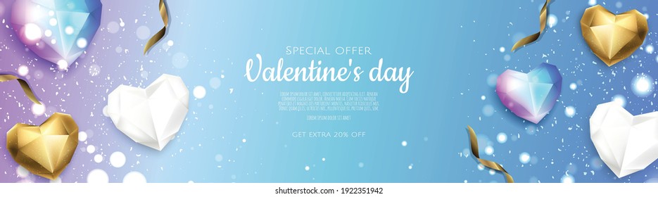 Valentine s day sale background with heart. Universal vector background for poster, banners, flyers, card.