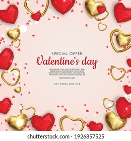Valentine s day sale background with heart. Universal vector background for poster, banners, flyers, card.