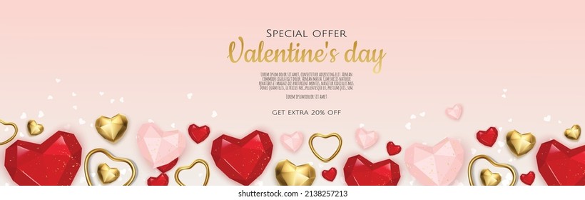 Valentine s day sale background with heart. Universal vector background for poster, banners, flyers, card.