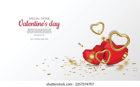 Valentine s day sale background with red hearts. Universal vector background for poster, banners, flyers, card.