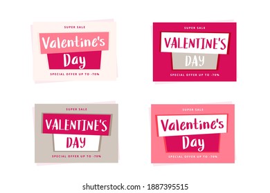 Valentine s Day sale label template with hand drawn lettering, vector illustration