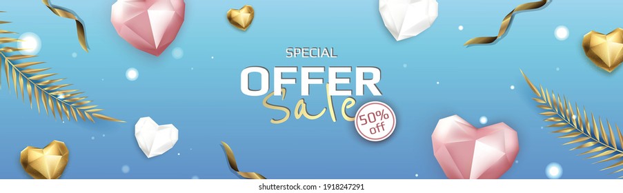 Valentine s Day Sale Poster or banner with hearts. Promotion and shopping template or background for Love and Valentine s day concept.