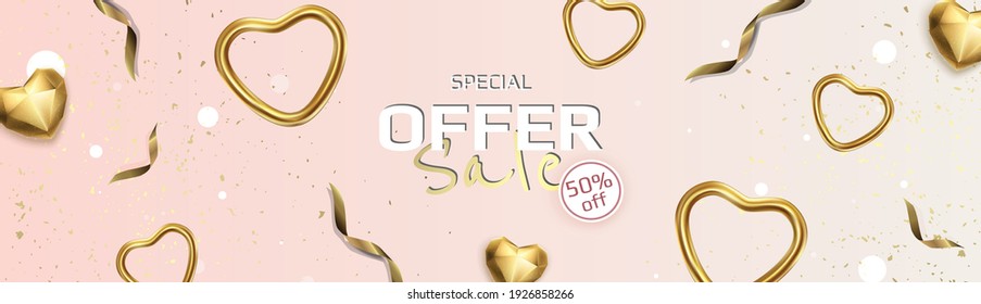 Valentine s Day Sale Poster or banner with hearts. Promotion and shopping template or background for Love and Valentine s day concept.