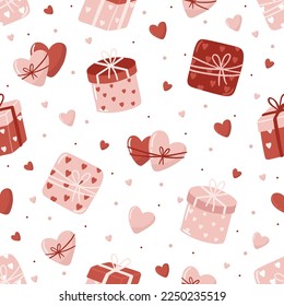 Valentine s Day seamless pattern with hand drawn elements on bright background. Flower, letter, coffee. Background for gift wrapping or fabric design.