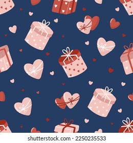 Valentine s Day seamless pattern with hand drawn elements on bright background. Flower, letter, coffee. Background for gift wrapping or fabric design.