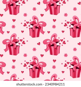 Día de San Valentín sin problemas. Regalo rosa con cinta. Vector. Se puede usar para crear diseños encantadores y románticos para tarjetas de felicitación, envoltura de regalos, papelería u otros materiales con temas de amor.