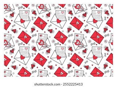 Patrón sin fisuras del día de San Valentín. Dibujado a mano. Estilo de dibujos animados. Perfecto para embalaje, tela, tarjetas de felicitación.