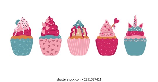 Valentine s day set of cupcakes. Valentine s day elements that you can use to make your designs full of love