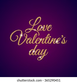 Valentine s Day text. Vector illustration of Valentine Greeting Card. Golden typography.