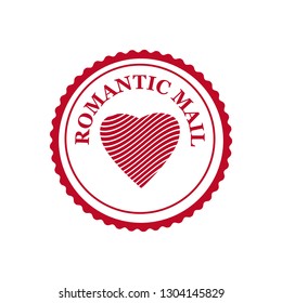 Valentine s Day and Wedding Romantic Mail postage stamp post card, invitation design. Stamp in form heart and stamp for postcard illustration. Vector, template, isolated