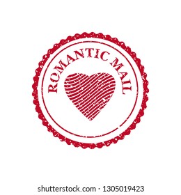 Valentine s Day and Wedding Romantic Mail postage grunge stamp post card, invitation design. Stamp in form heart and stamp for postcard illustration. Vector, template, isolated