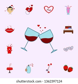 Valentine s day, wine, two, glasses, toast icon. Love icons universal set for web and mobile