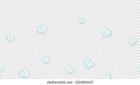 Valentine s paper confetti blue hearts flying in the isolated transparent background. Blue sign symbols of love border for Happy Mother s Day or romantic banner greeting card design.