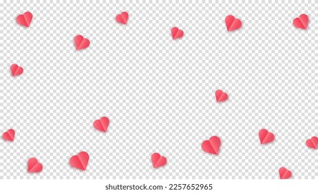 Valentine s paper confetti red hearts flying in the isolated transparent background. Red sign symbols of love border for Happy Mother s Day or romantic banner greeting card design.