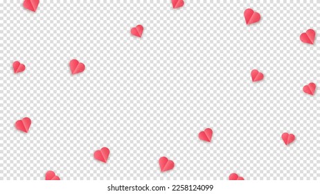 Valentine s paper confetti red hearts flying in the isolated transparent background. Red sign symbols of love border for Happy Mother s Day or romantic banner greeting card design.