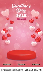 valentine sale discount portait template banner with blank space 3d podium for social media post product sale with abstract gradient red background design37