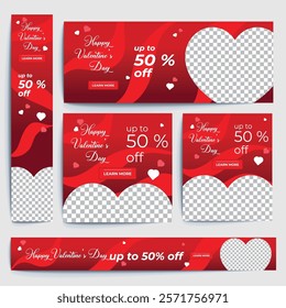 valentine sale google ads design with  red and white background and hearts 