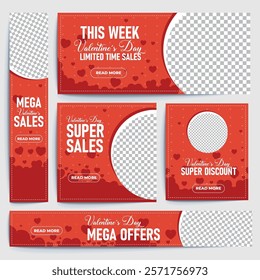 valentine sale google ads design with  red and white background and hearts 