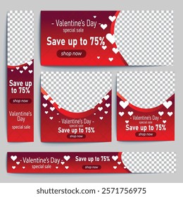 valentine sale google ads design with  red and white background and hearts 