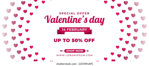 Valentine sale horizontal banner design with love pattern decoration
