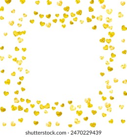 Valentine Sale Pattern. Handdrawn Banner For Girl. Holiday Frame. Yellow Art Illustration. Luxury Border For Engagement. Gold Modern Voucher. Golden Valentine Sale Pattern.