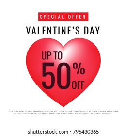 Valentine sale red and pink. banner background. discount vector illustration on white background