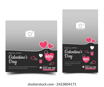 Valentine sale social media post and story template vector design