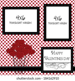 valentine scrapbooking template with heart balloons and 4x6 frames for photos or text, vector format. svg