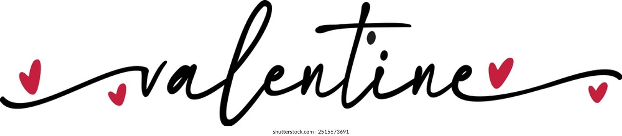 Valentine script lettering vector file	with hearts