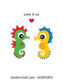 valentine seahorse greeting card vector