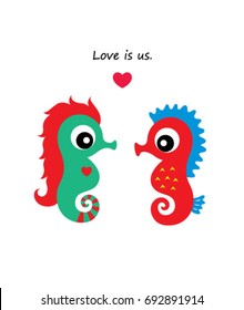 valentine seahorse greeting card vector