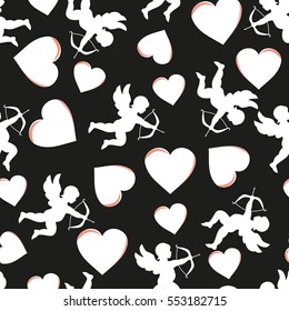 Valentine seamless background. ornament for Valentine's Day. Texture with cupids and hearts.